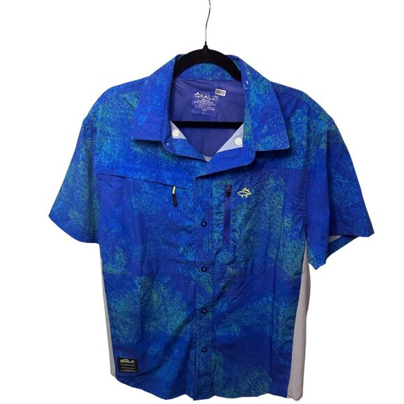 Loco SKailz Shirt Button Up Fishing Angler Sports Short Sleeve Blue Mens Size L - Picture 1 of 7